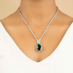 Natural Green Tear Diamond Clear Crystals Necklace With Earrings - Rukhmani