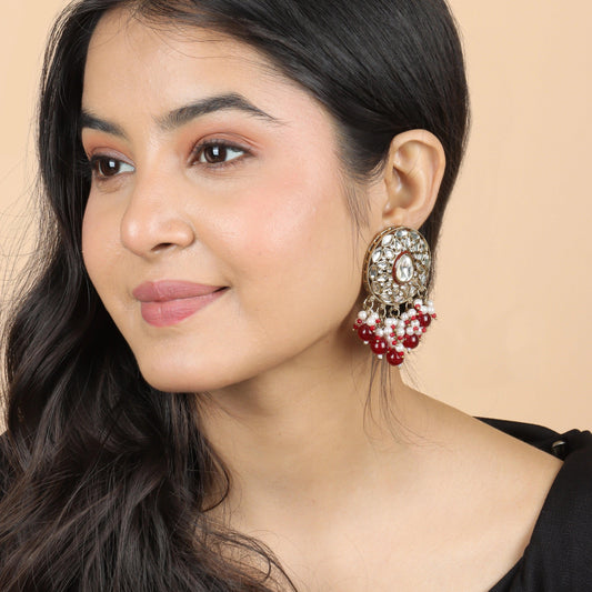 Round Kundan Red Meenakari Jhumka - Rukhmani