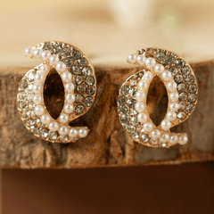 Semi circular white pearl earring - Rukhmani