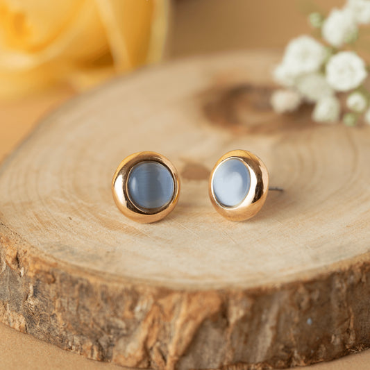 Round blue sea stone stud earring