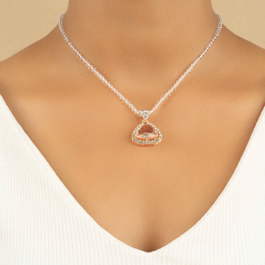 Rose Gold Cinnamon Diamond Pendant Necklace Set With Earrings - Rukhmani