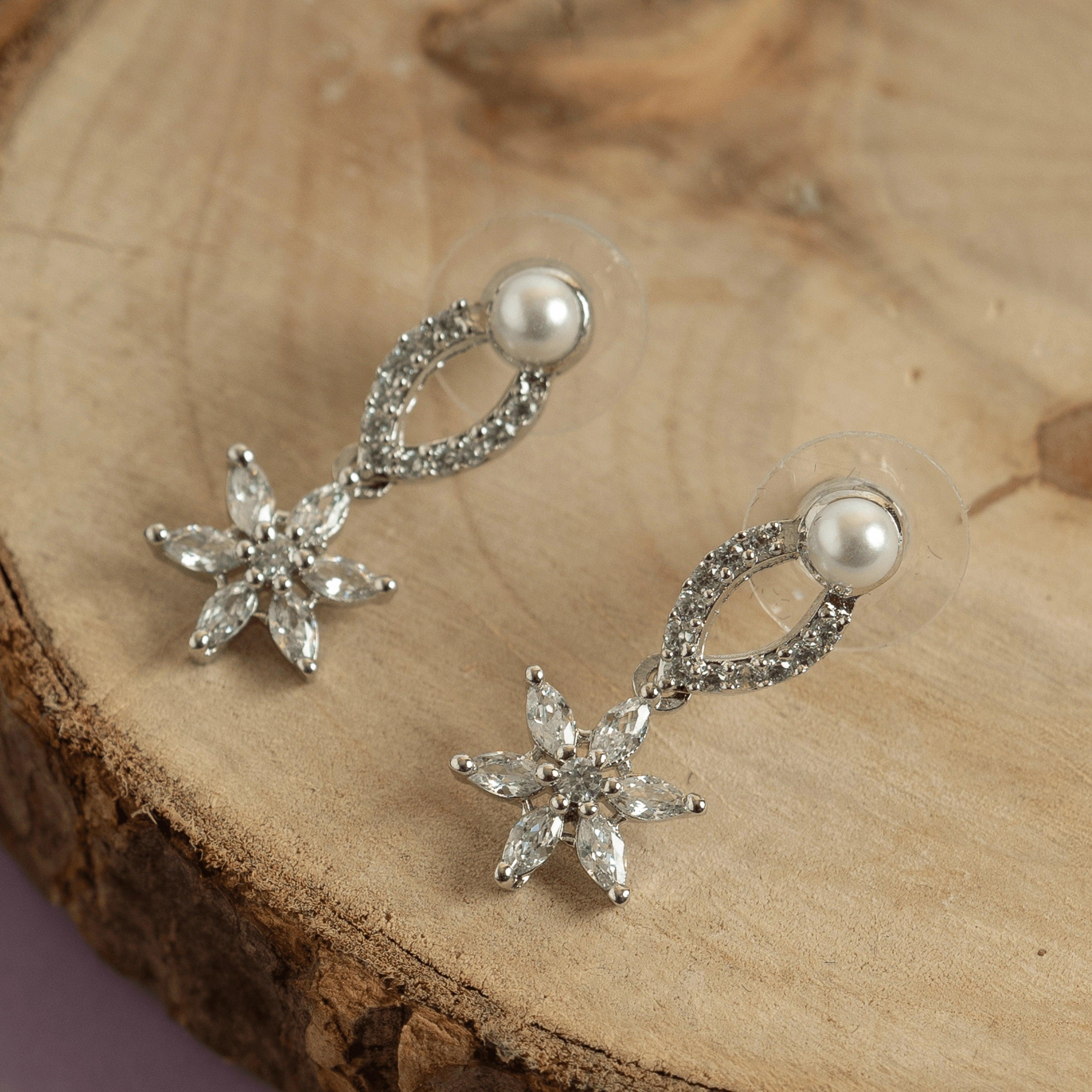 Set of white pearl unique pendant and earring - Rukhmani