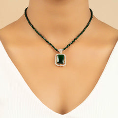 Green Diamond Pendant and Necklace Set with Earrings - Rukhmani