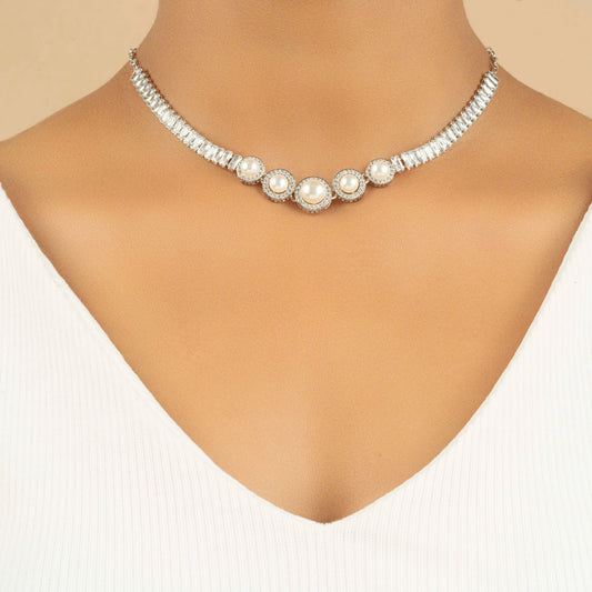 Pearl Statement Diamond Necklace with Earrings - Rukhmani