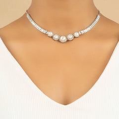 Pearl Statement Diamond Necklace with Earrings - Rukhmani