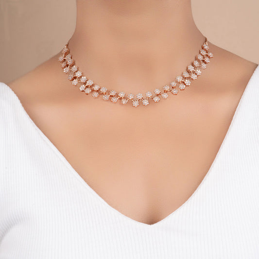 Set of rose gold unique diamond necklace and earring - Rukhmani