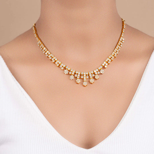 Set of gold plated unique diamond necklace and earring - Rukhmani