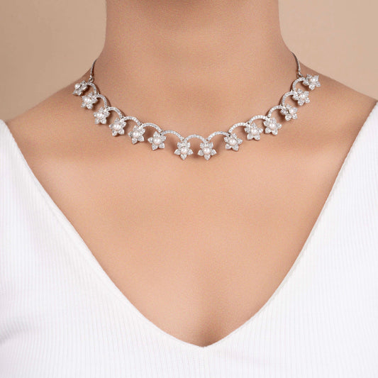 Set of white pearl unique pendant and earring - Rukhmani