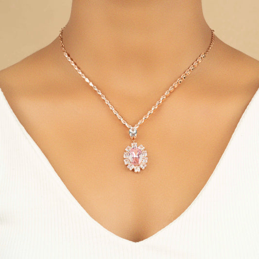 Set of pink diamond pendant and earring - Rukhmani
