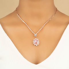 Set of pink diamond pendant and earring - Rukhmani