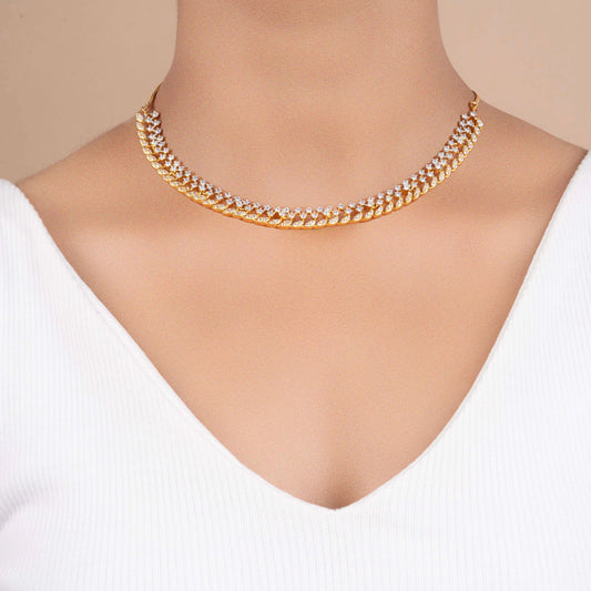 Set of gold plated diamond necklace and earring - Rukhmani