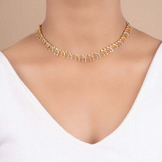 Set of gold plated sparkling diamond necklace and earring - Rukhmani