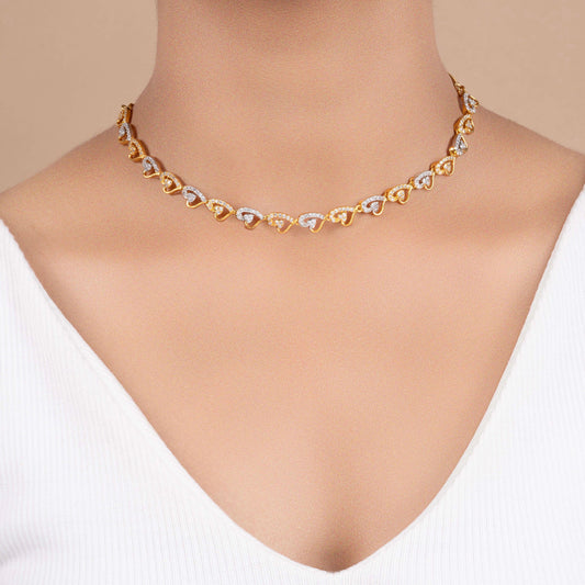 Set of heart shape chain unique necklace and earring - Rukhmani