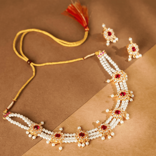 Rukhmani's Designer Gold Plated Pearl Chinchpeti - Rukhmani