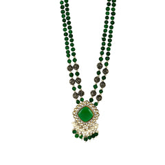 Rajwadi Majestic Green Kundan Necklace with Earrings - Rukhmani