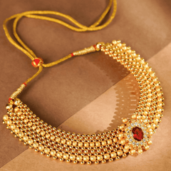 Rukhmani's Gold Plated Maharashtrian Red Stone Thushi - Rukhmani