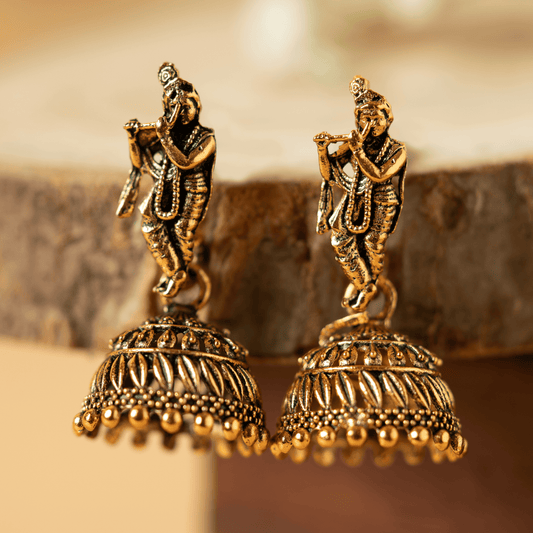 Gold plated shri krishna designe earrings - Rukhmani
