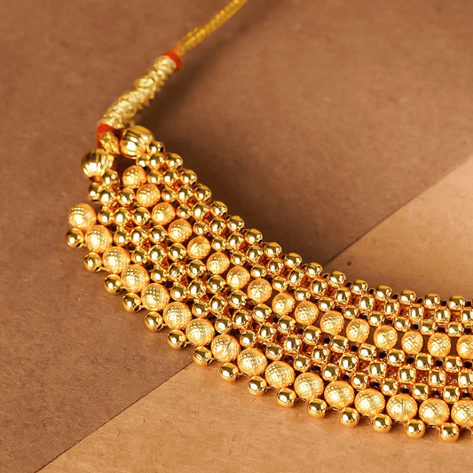 Rukhmani's Gold Plated Maharashtrian Red Stone Thushi - Rukhmani