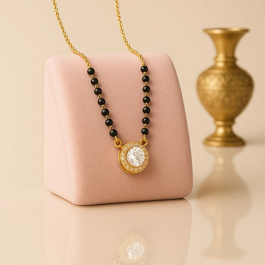 Silver Classic CZ Mangalsutra with Oval Pendant