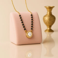 Silver Classic CZ Mangalsutra with Oval Pendant