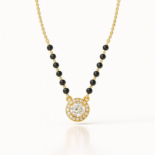 Silver Classic CZ Mangalsutra with Oval Pendant