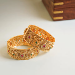 Royal Gold Plated Rajwadi Red Diamond Kada Bangles