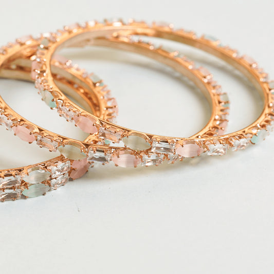 Beautiful Gold Plated Colorful Crystals Diamond Bangles Set