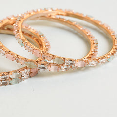 Beautiful Gold Plated Colorful Crystals Diamond Bangles Set