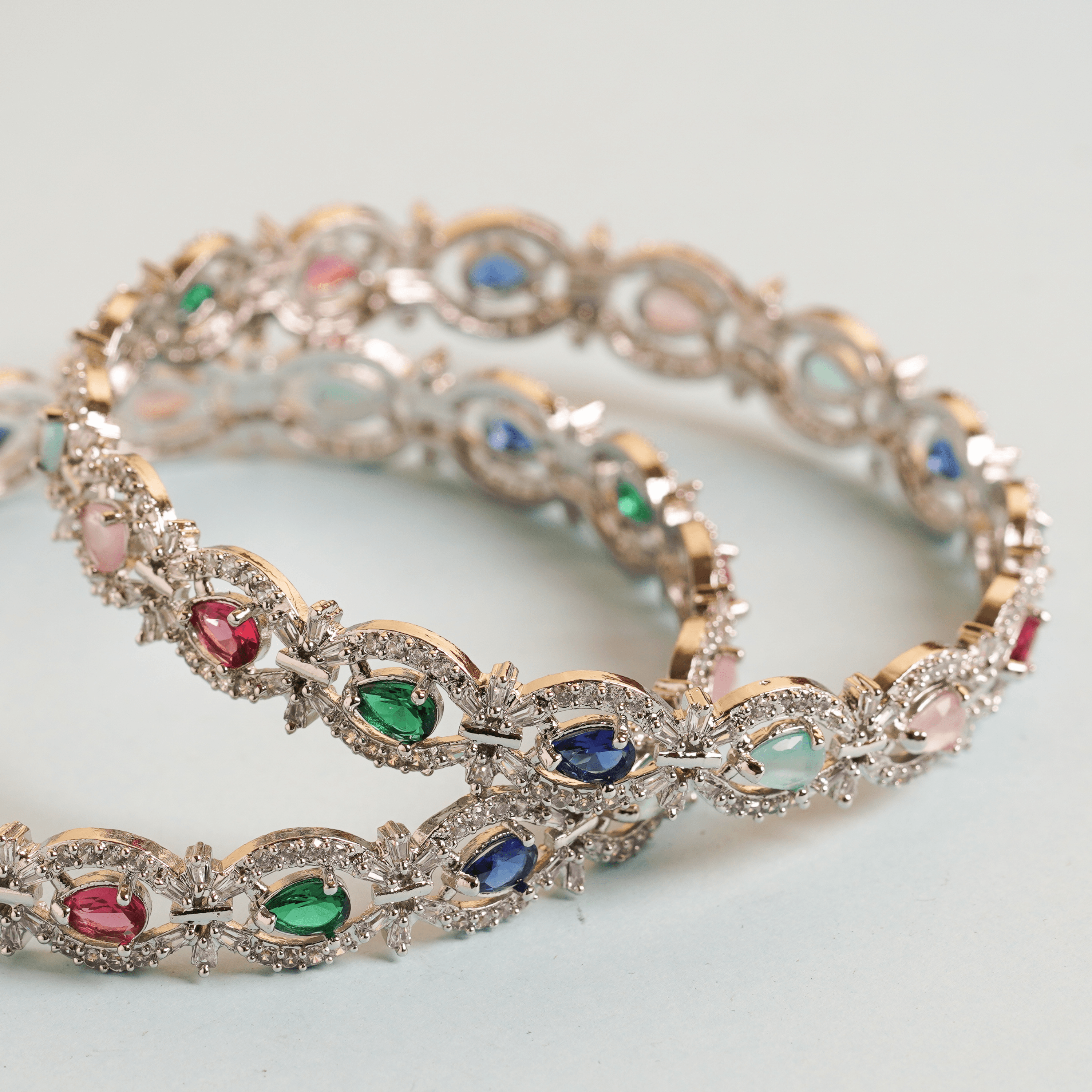 Fancy American Diamond Gold Plated Crystals Trendy Bangles Set - Rukhmani