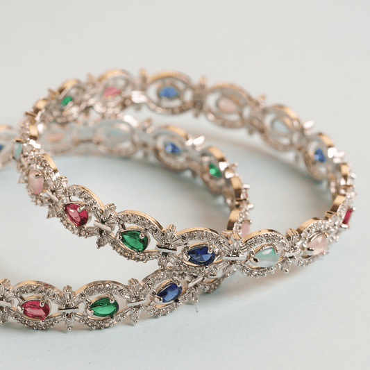 Fancy American Diamond Gold Plated Crystals Trendy Bangles Set - Rukhmani