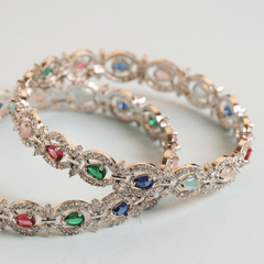 Fancy American Diamond Gold Plated Crystals Trendy Bangles Set - Rukhmani