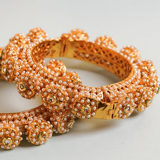 Designer Pearl Gold Plated Temple Rajwadi Kada Bangles