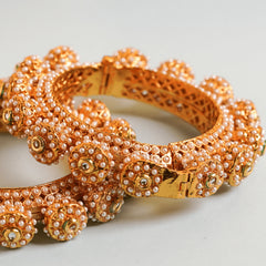 Designer Pearl Gold Plated Temple Rajwadi Kada Bangles