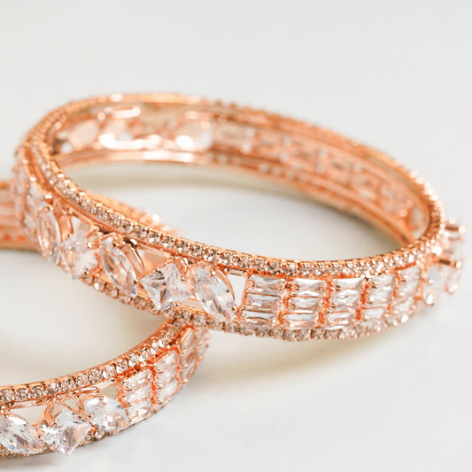 Rose Gold Plated Clear Crystal Diamond Fancy Bangles