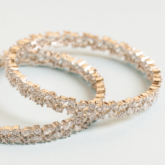 Silver Plated Fancy Clear Diamond White Crystals Beautiful Bangles