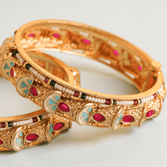 Gold plated pearl rajwadi bangle kada - Rukhmani