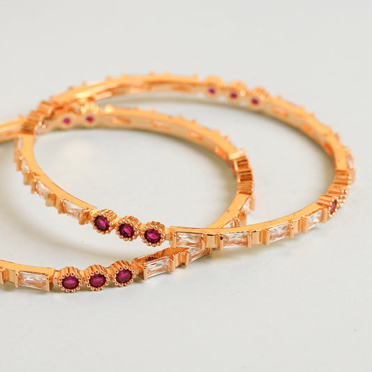 Maroon and White Stone Diamond Latest Design Gold Plated Bangles