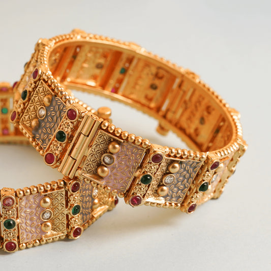 Royal Looks Gold Plated Trendy Square Design Diamond Kada Bangles