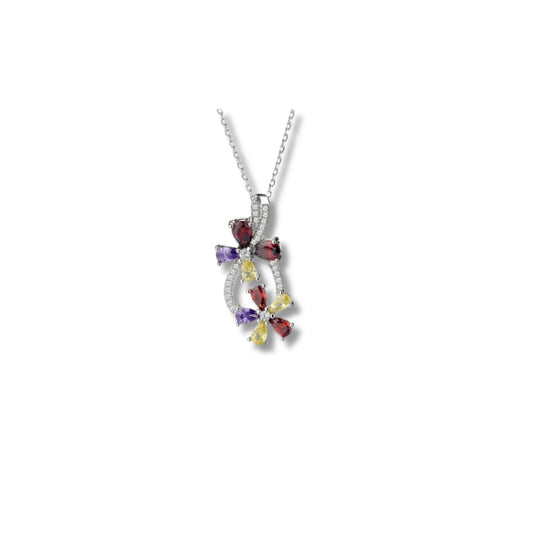 Colorful Floral CZ Pendant in 925 Sterling Silver