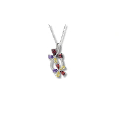 Colorful Floral CZ Pendant in 925 Sterling Silver