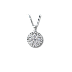 Round White Stone Pendant in 925 Sterling Silver