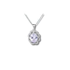 Oval White Stone Pendant with Scallop Design in 925 Sterling Silver