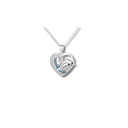 Blue Wave Dolphin Pendant in 925 Sterling Silver