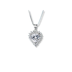 Heart-Cut CZ Halo Pendant in 925 Sterling Silver