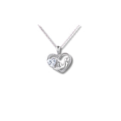 925 Silver Mother and Child Heart Pendant with Crystal Accent
