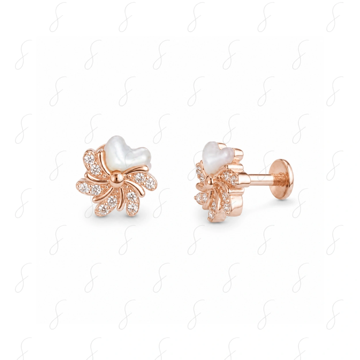 PRM HEART/FLOWER STUDS 1.8GM
